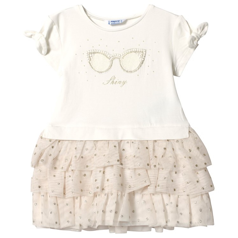 Mayoral White & Gold Sunglasses Ruffle Skirt Dress